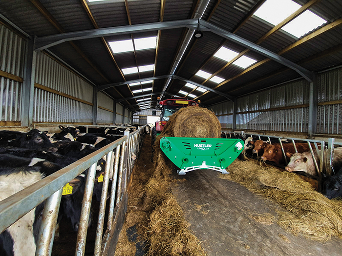 HUSTLER Bale Unroller Hay Handler for Feedlot - Mounted